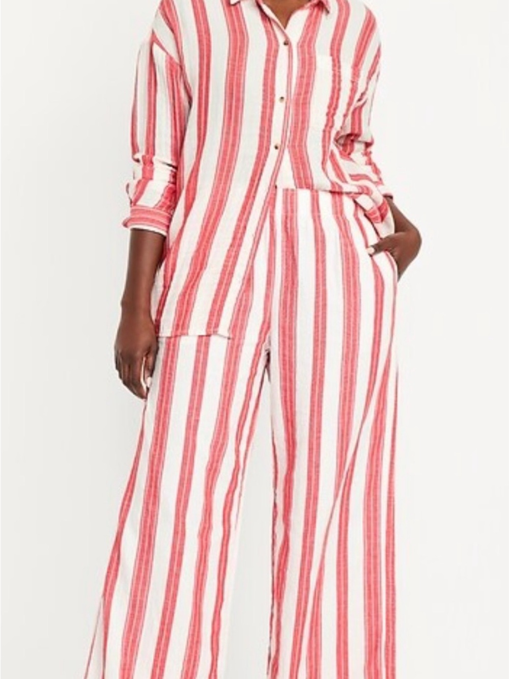 Old Navy Red & White Striped Button-Front Set